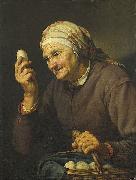 Hendrick Bloemaert Old woman selling eggs. Sweden oil painting artist